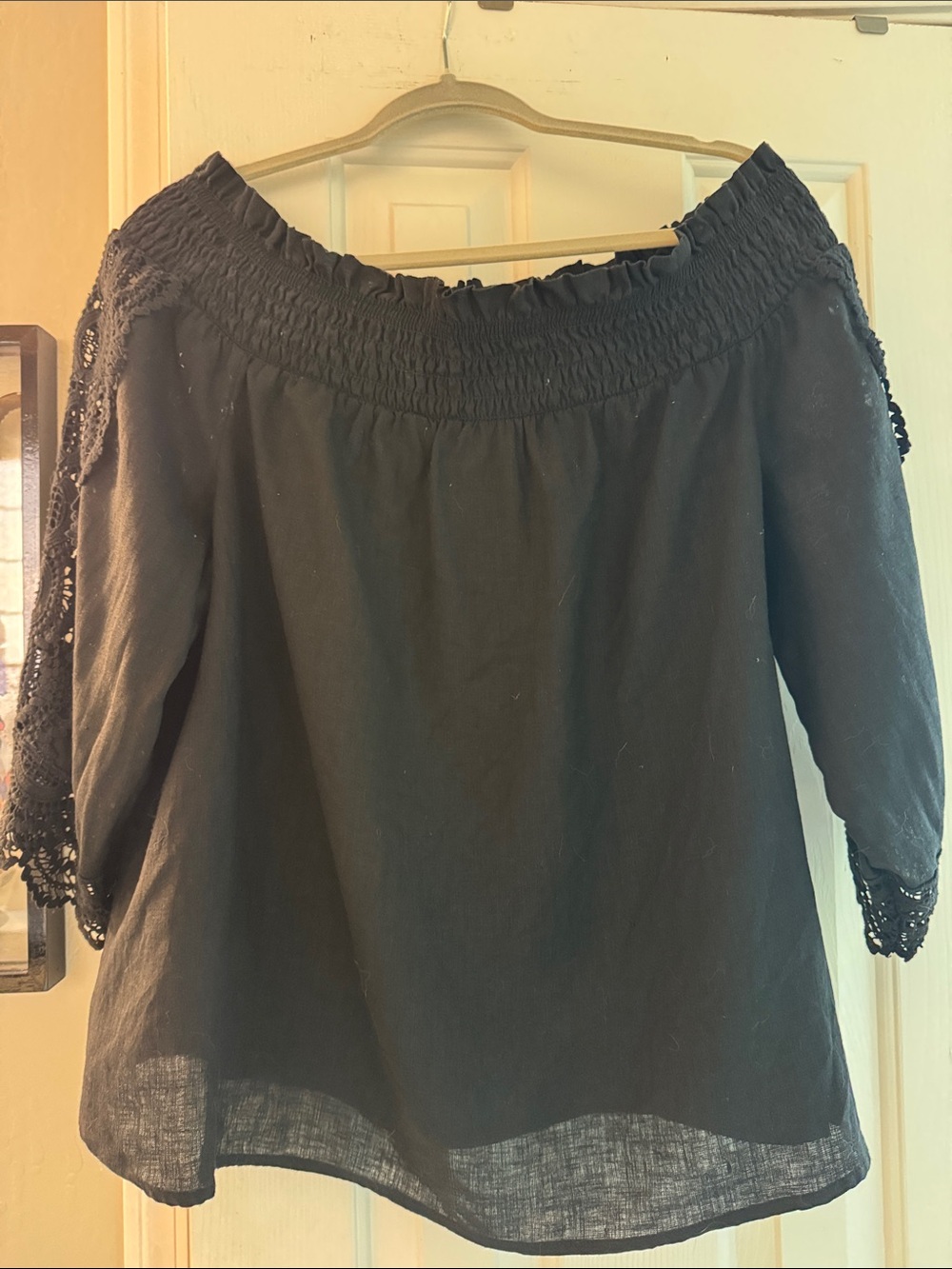NEW Chico’s Off-Shoulder Crochet Lace Sleeve Women's Top